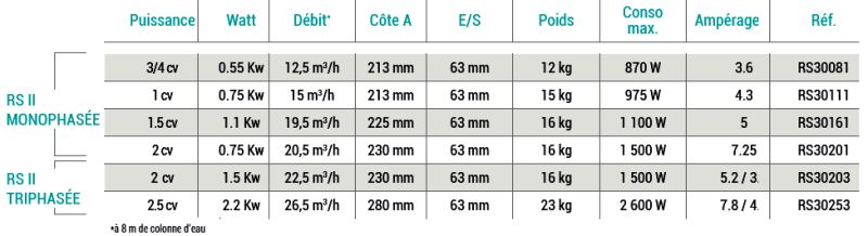 caracteristiques pompe Pentair RSII caracteristiques pompe Pentair RSII